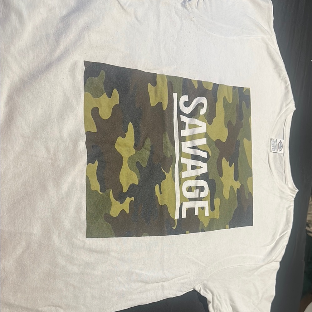 White T-Shirt with Camo Print